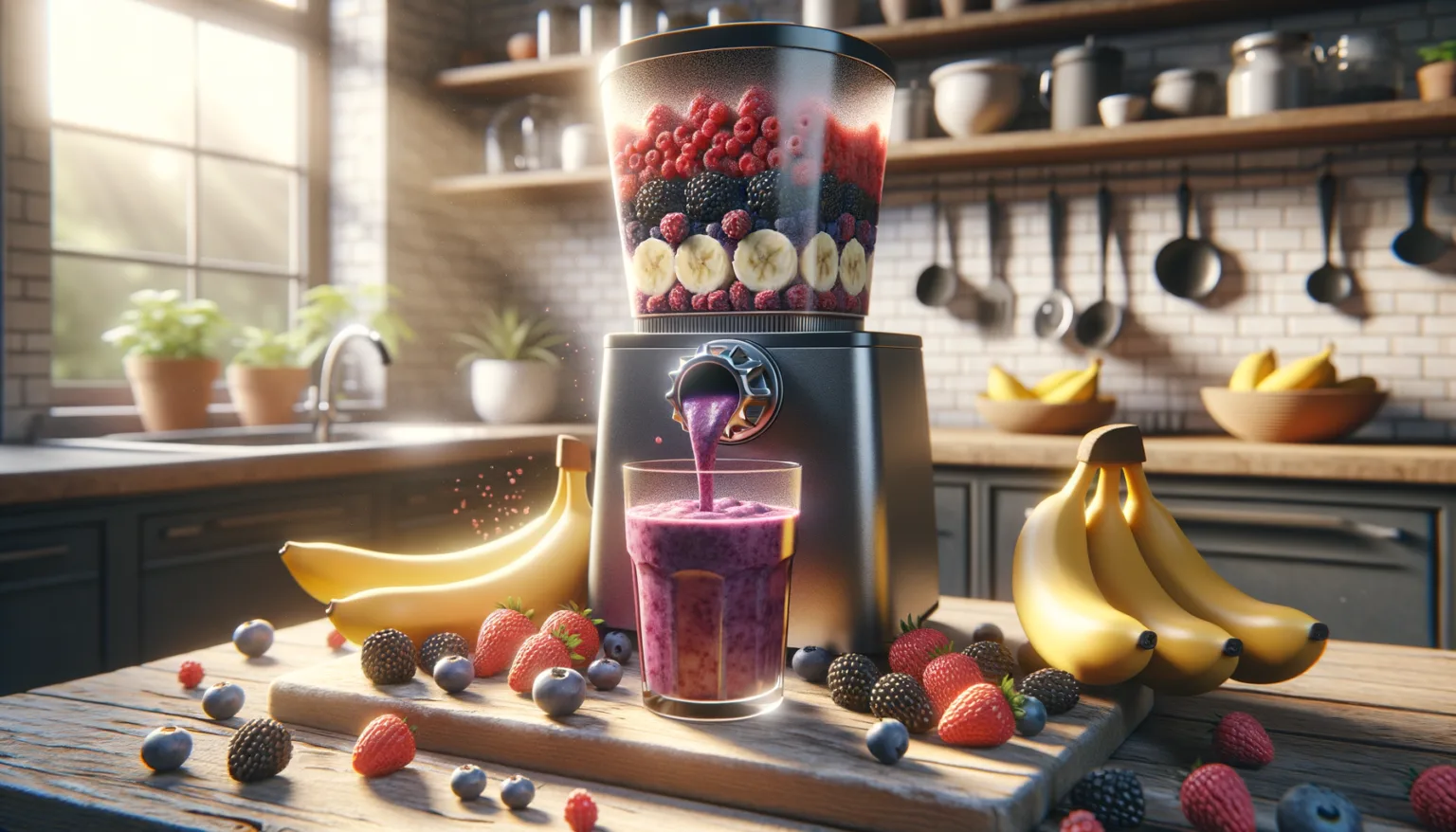 Beeren-Bananen-Fruehstueckssmoothie aus dem Entsafter