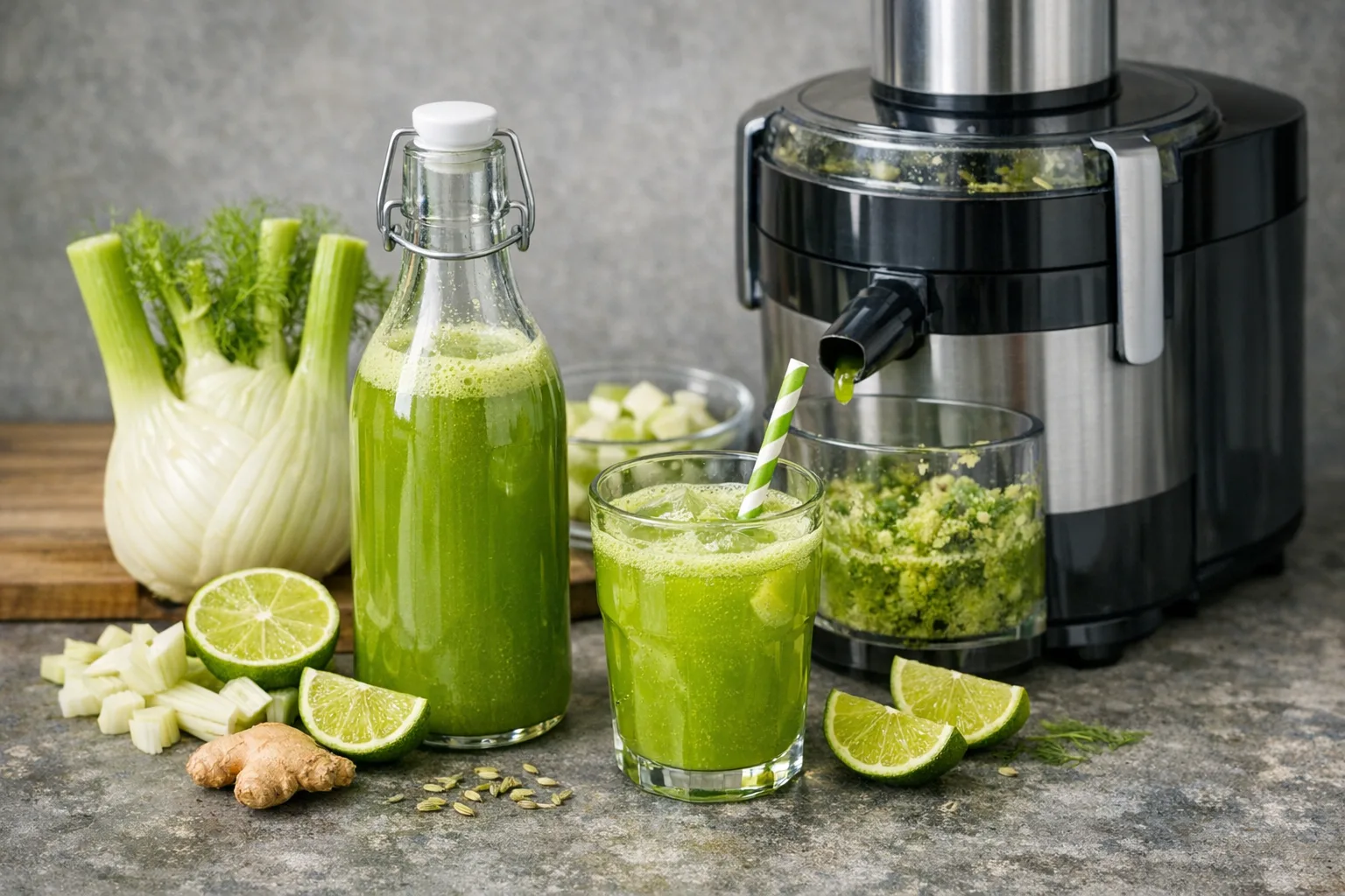 Fenchel-Limette-Detoxsaft aus dem Entsafter