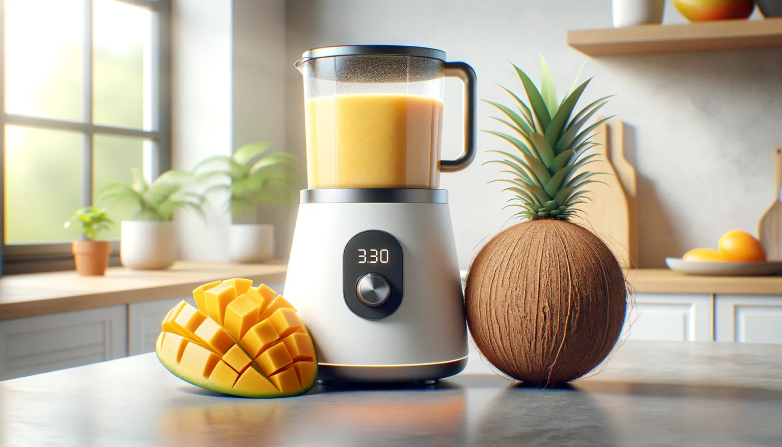 Mango-Kokos-Fruehstuecks-Smoothie fuer den Entsafter