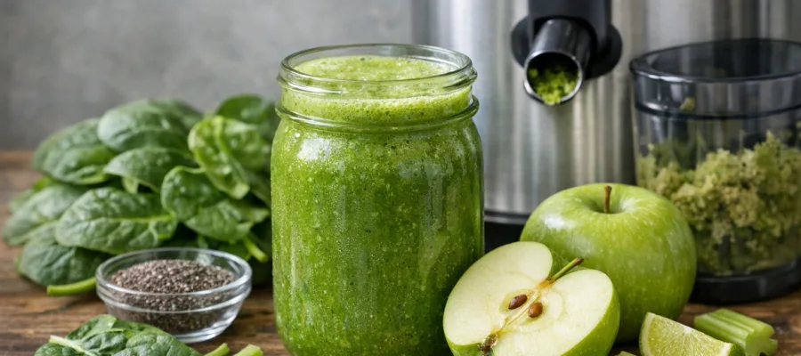 Gruener Fruehstuecks-Smoothie mit Spinat & Apfel – Entsafter-Rezept