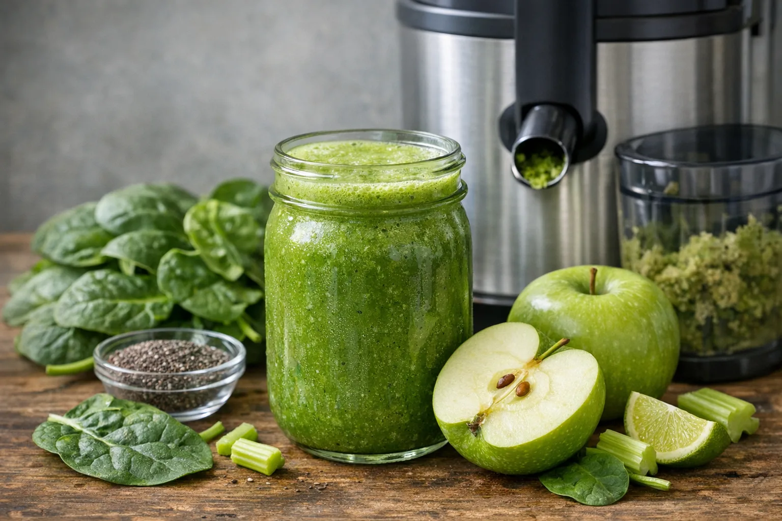 Gruener Fruehstuecks-Smoothie mit Spinat & Apfel – Entsafter-Rezept